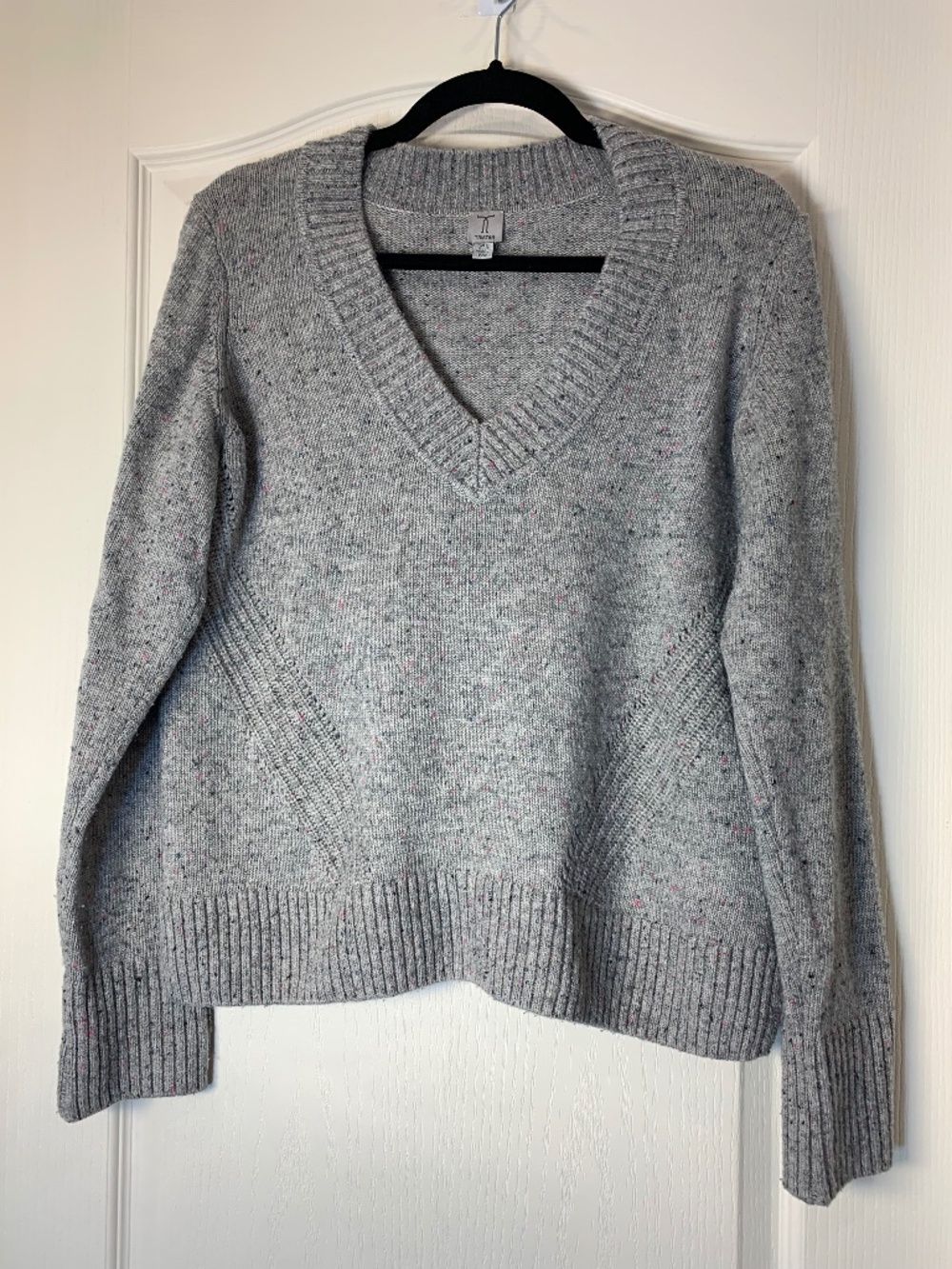 Tristan Canada Grey Flecked Wool Blend V-Neck Cropped Knit Sweater Size S